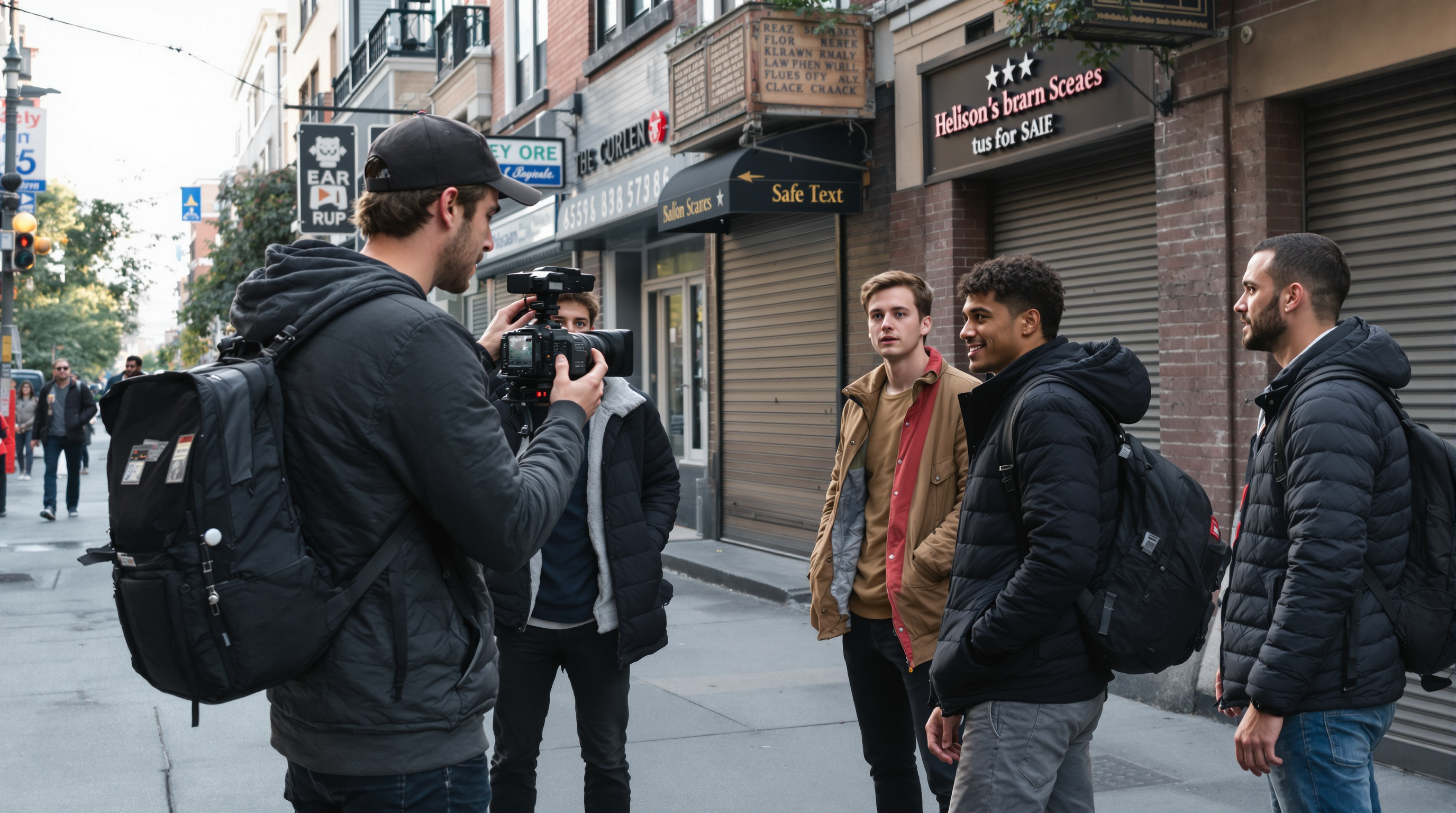 Tournage urbain Varouna Films — équipe en action en ville